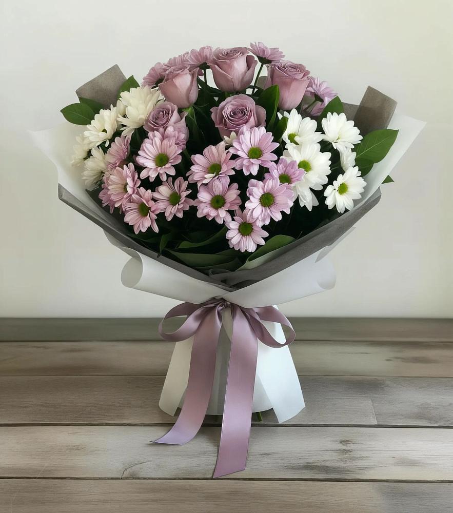 Букет цветов из: Хризантемы и Розы в Поселок санатория Министерства Обороны