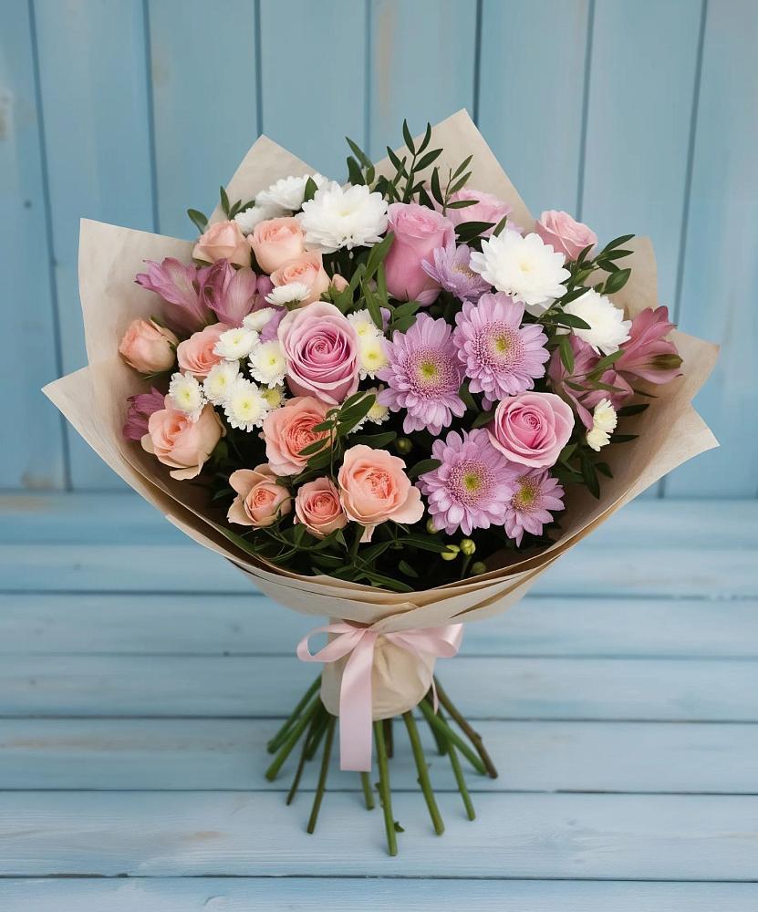 Букет цветов из: Хризантемы, Розы и Альстромерии в Поселок санатория Министерства Обороны