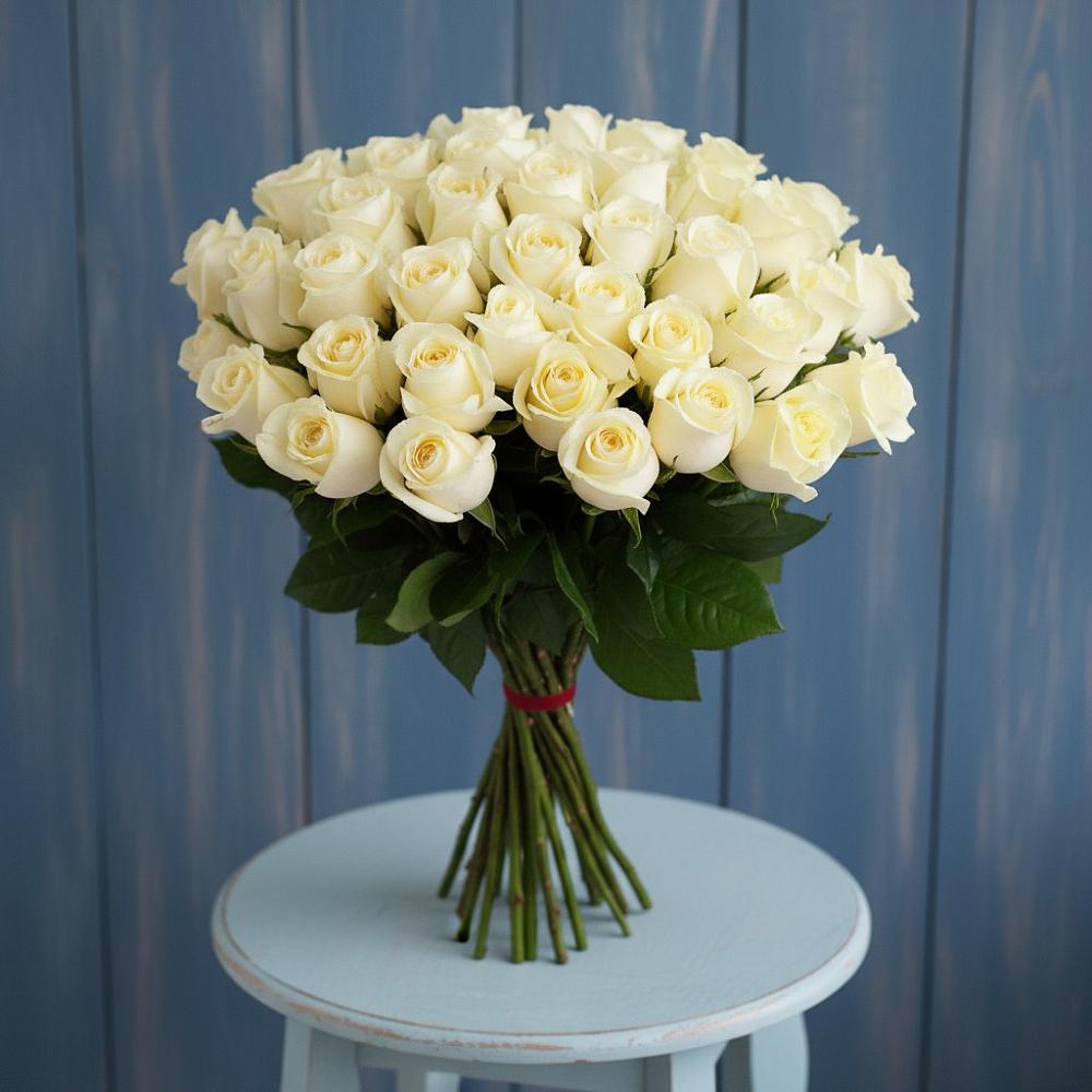 Букет 51 Белая роза Эдлесс Лав в Поселок санатория Министерства Обороны