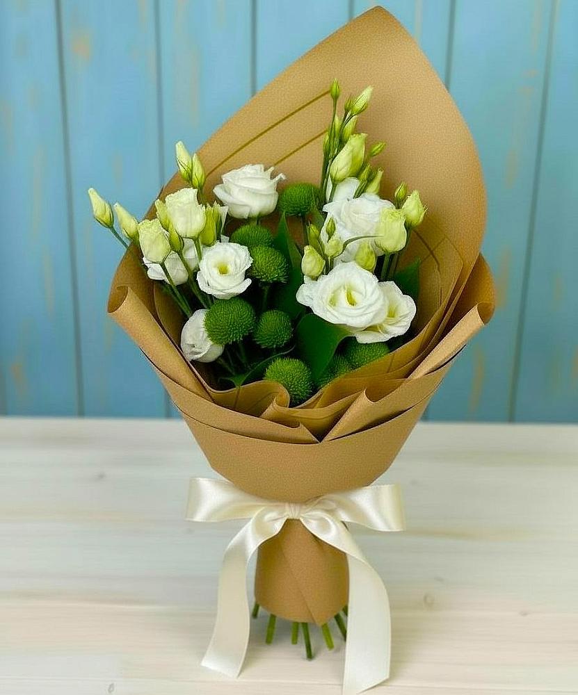 Букет цветов из: Хризантемы и Лизиантусы в Поселок санатория Министерства Обороны