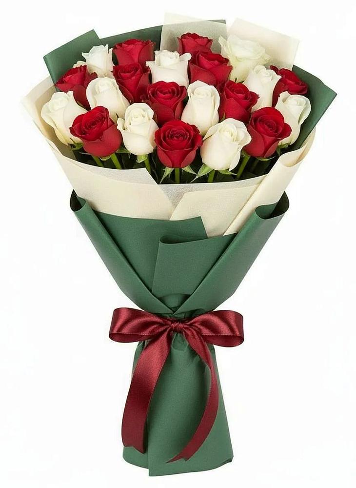 Букет Микс из красных и белых роз в Поселок санатория Министерства Обороны