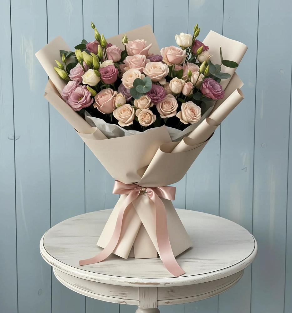 Букет цветов из: Розы и Лизиантусы в Поселок санатория Министерства Обороны