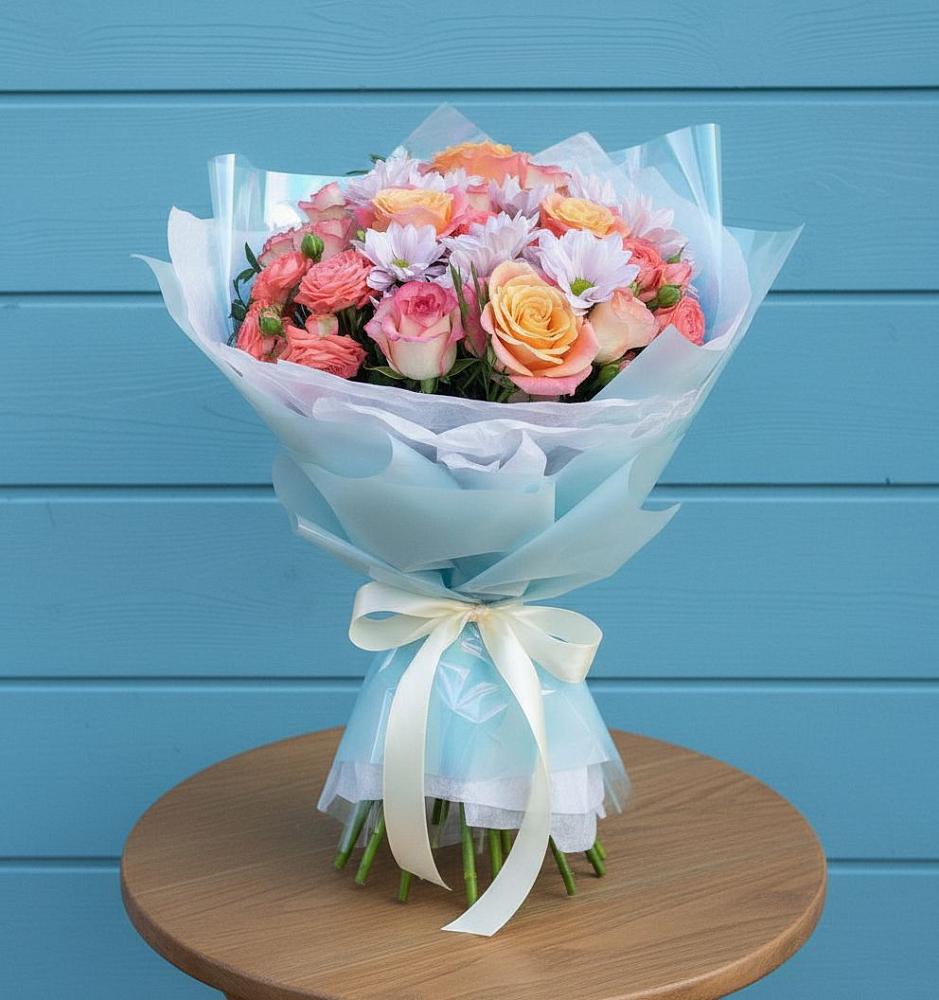 Букет цветов из: Хризантемы и Розы в Поселок санатория Министерства Обороны