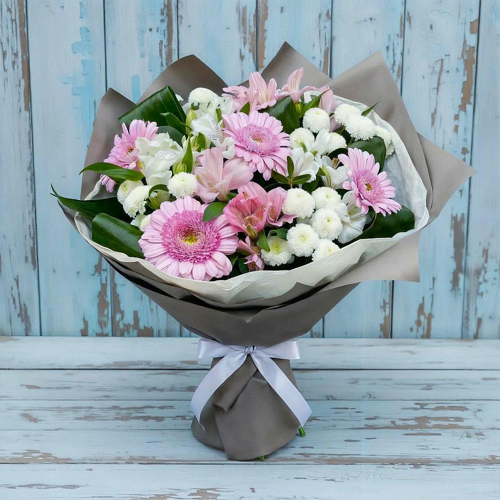 Букет цветов из: Герберы, Альстромерии и Хризантемы в Поселок санатория Министерства Обороны