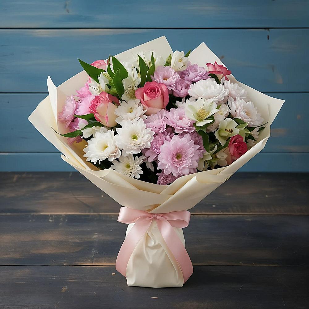 Букет цветов из: Хризантемы, Альстромерии и Розы в Поселок санатория Министерства Обороны